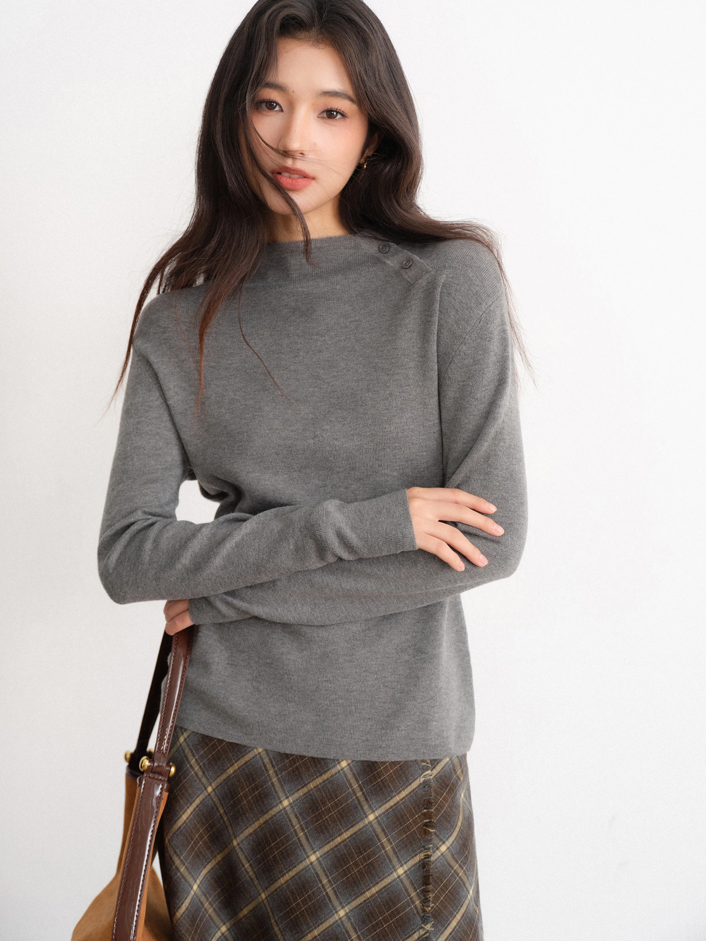 سترة متماسكة أنيقة بقصة ضيقة للشتاء الدافئ بنصف الياقة المدورة بلوفر كاجوال ناعم يشبه الصوف بطبقة أساسية للمكتب أو الارتداء اليومي #4