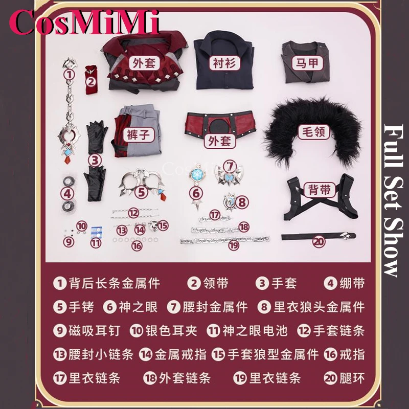 CosMiMi Spiel Genshin Impact Wriothesley Cosplay Kostüm Hübsche wunderschöne Kampfuniform Karneval Party Rollenspiel Kleidung S-XXL