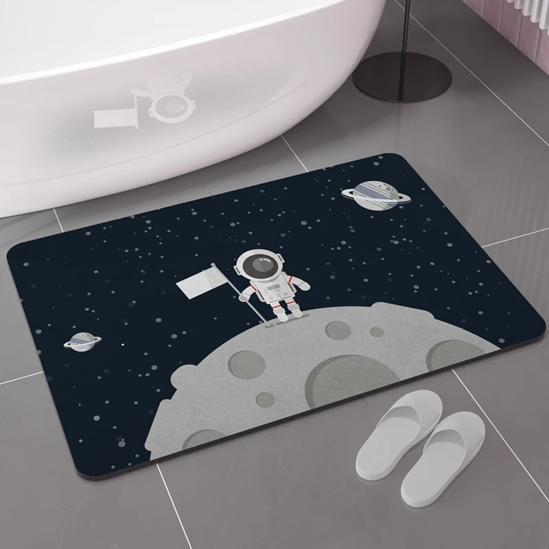 Cartoon Space Absorbent Bath Mat Anti-Slip Rubber Bathroom Mat Quick Dry Room Rug Carpet Entrance Doormat Shower Foot Mat