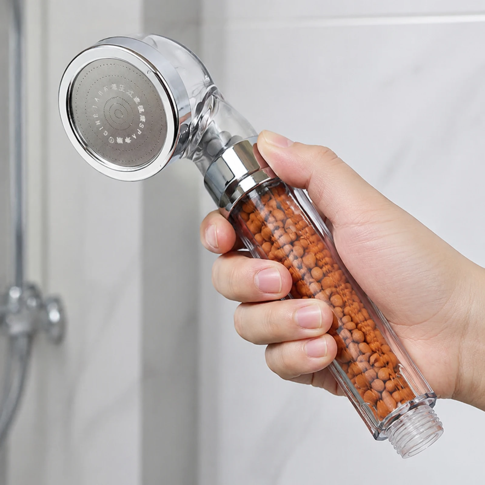 Handheld Shower Head Chrome Shower Head with Beads Water-Saving Eco-Friendly for Bathroom, Rental