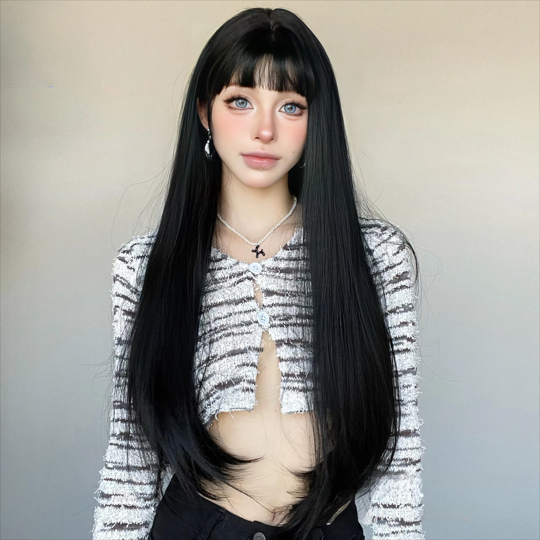 BlackWig With Bangs long Straight Hair Wigs 28inch Synthetic Wig For Woman Cosplay Heat Resistant Fibers Lolita Wigs image 2