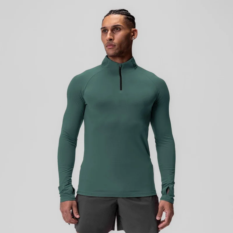 

2024 new fashion half zipper men's long sleeve T-shirt top stretch bodyfitting fitness sportswear men's wear