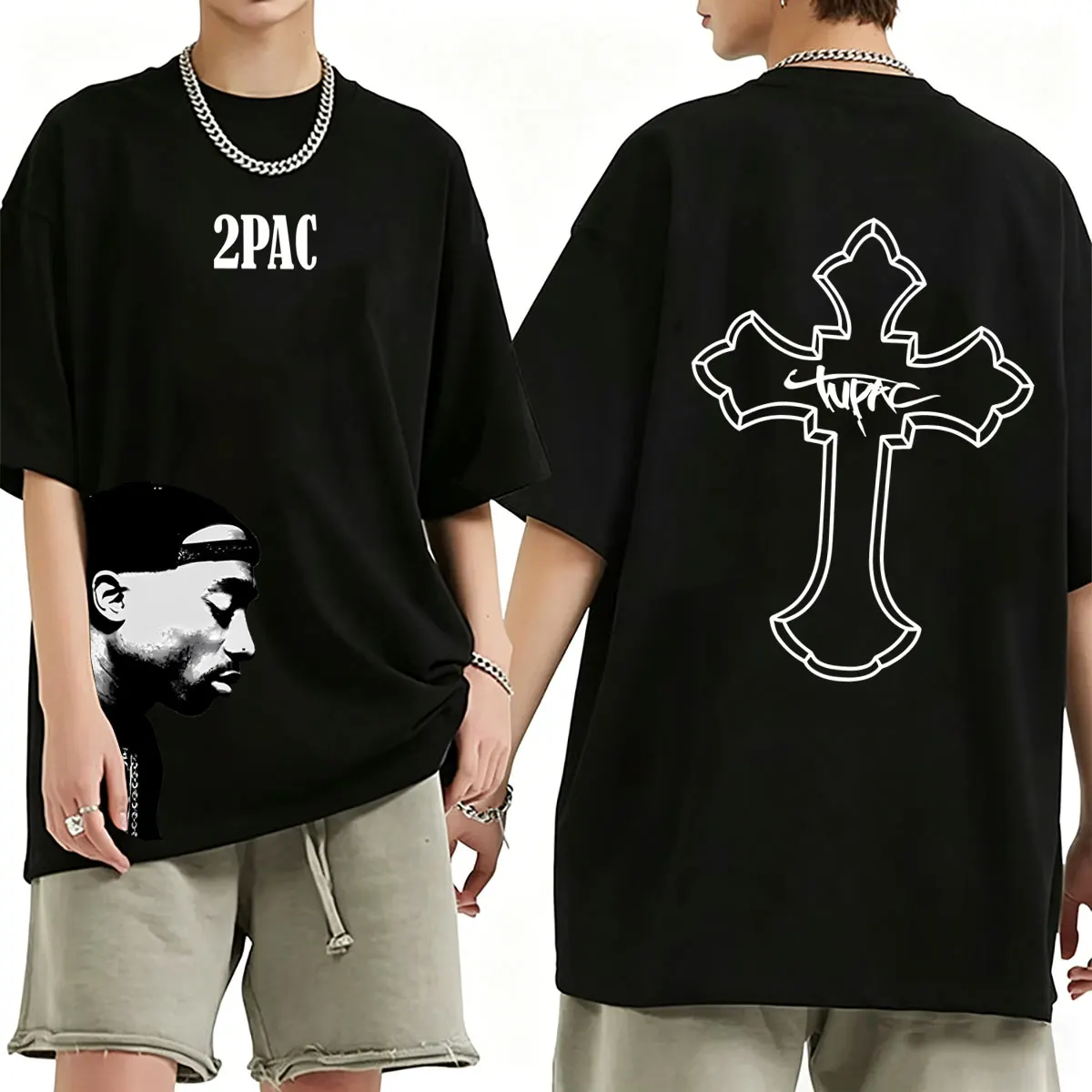 Rapper Tupac 2pac Graphic Print T-shirt Men Women Hip Hop Fashion Oversized Streetwear Male Vintage Soft Cotton T Shirts Tops