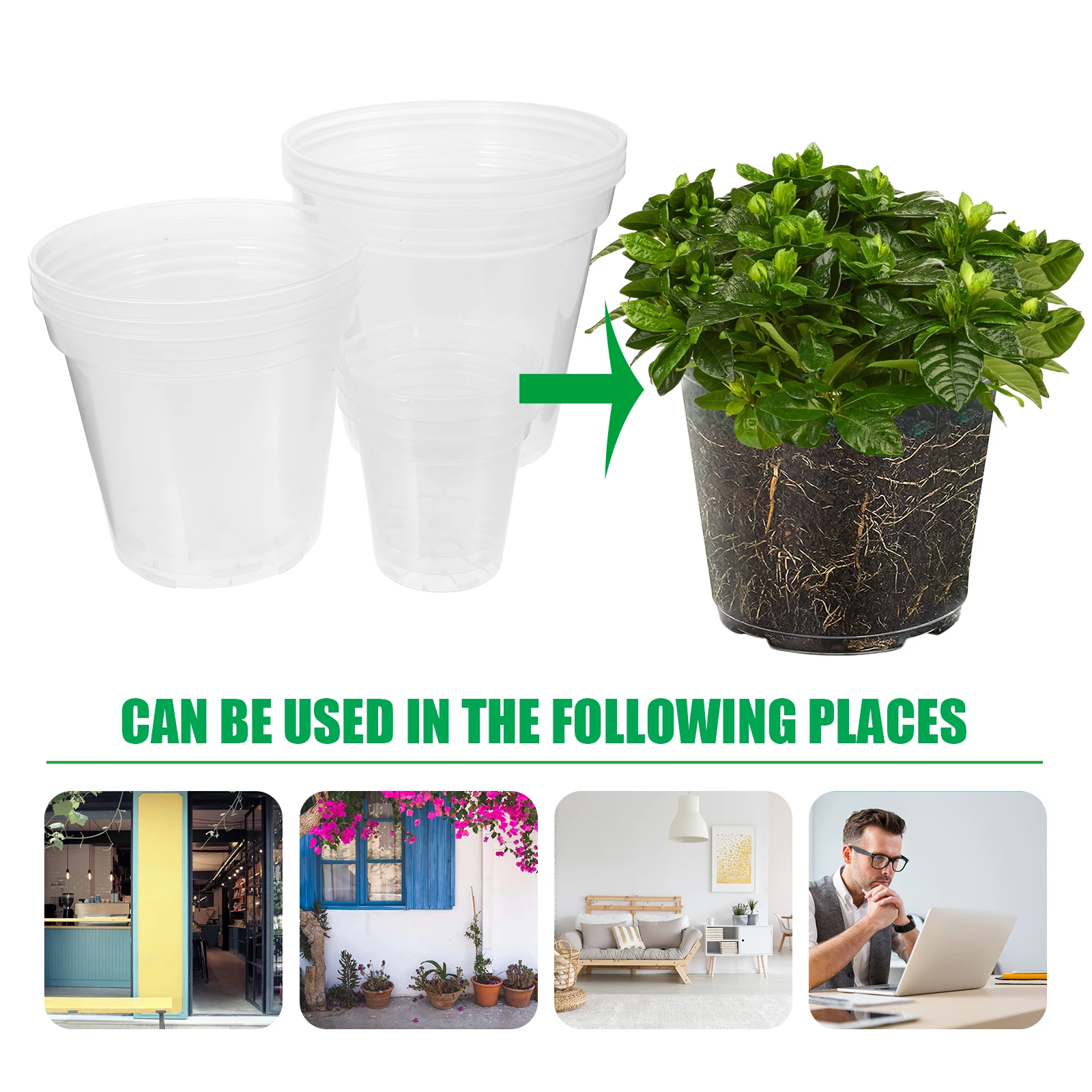 

9pcs Transparent Flower Pot Set Clear Plastic Garden Pots Drainage Holes 3x7 6cm 3x12 7cm 3x15cm Plant Containers Balcony