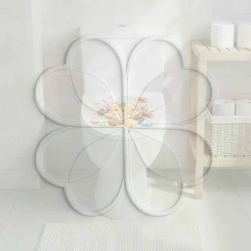 Self Adhesive Waterproof Toilet Sticker With Cute Orange Cat Floral Pattern For Bath Decor