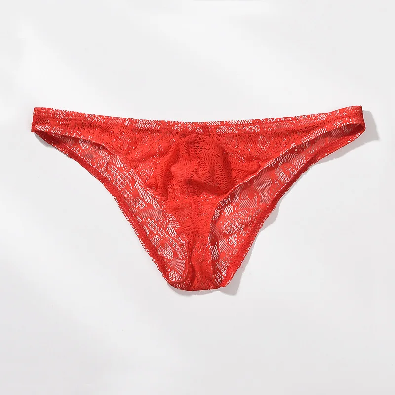 Plus Size uomo pizzo trasparente slip Sexy Bikini sospensorio intimo uomo pantaloncini Lingerie mutandine maschili Calzoncillos Hombre Cueca
