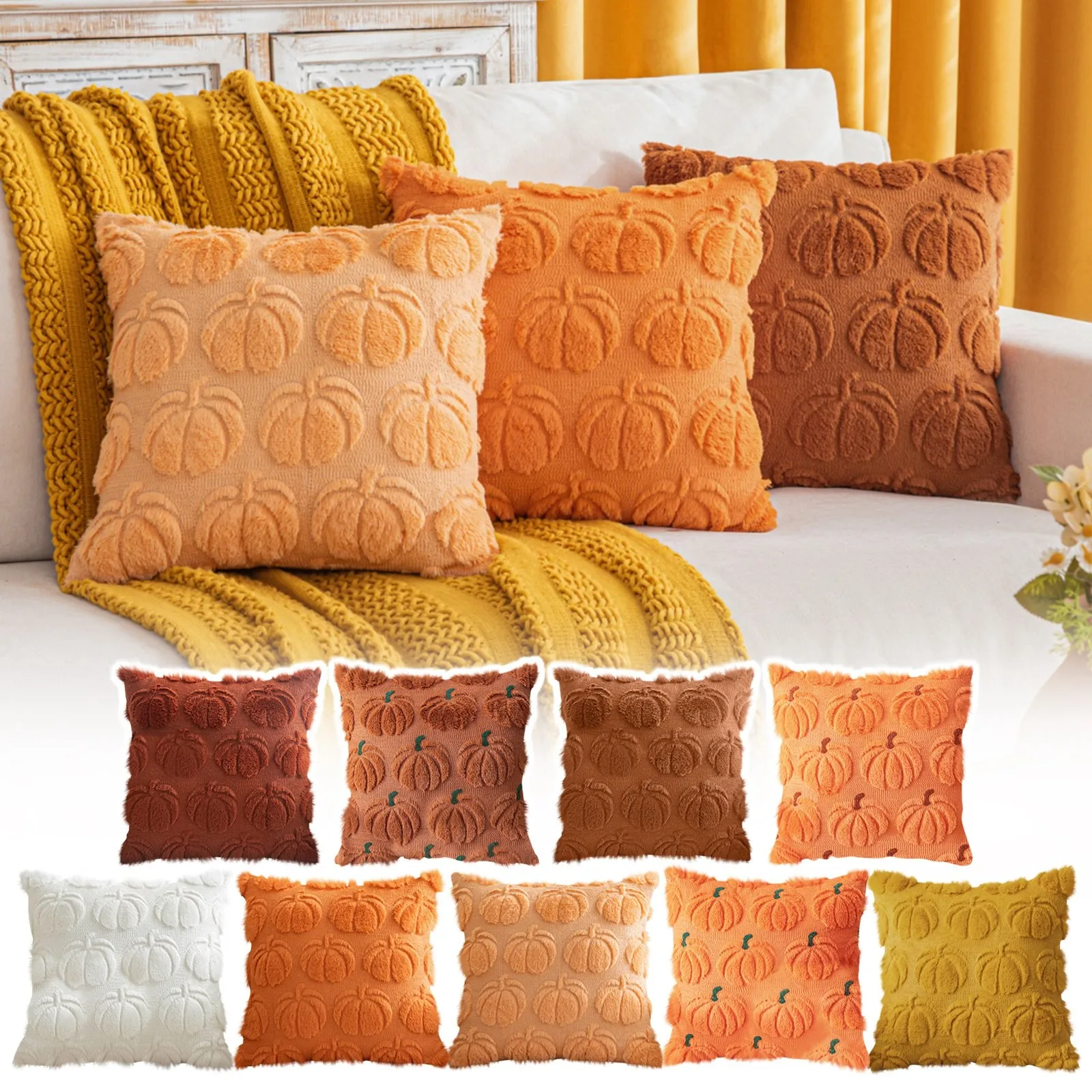 Christmas Pillowcase Plush Cushion Interesting Solid Pumpkin Snowflake Thanksgiving Day Decor Living Room Sofa Pillow Cover