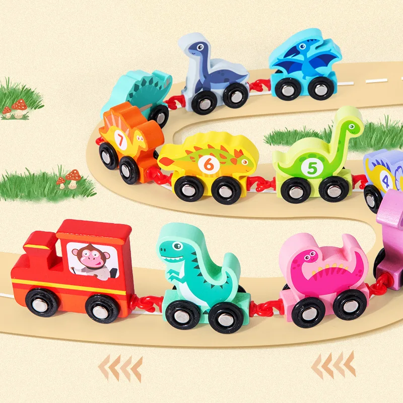 Tren de dinosaurios para niños, juguetes de clasificación de Color, rompecabezas de iluminación cognitiva Digital, coche de bloques de educación temprana