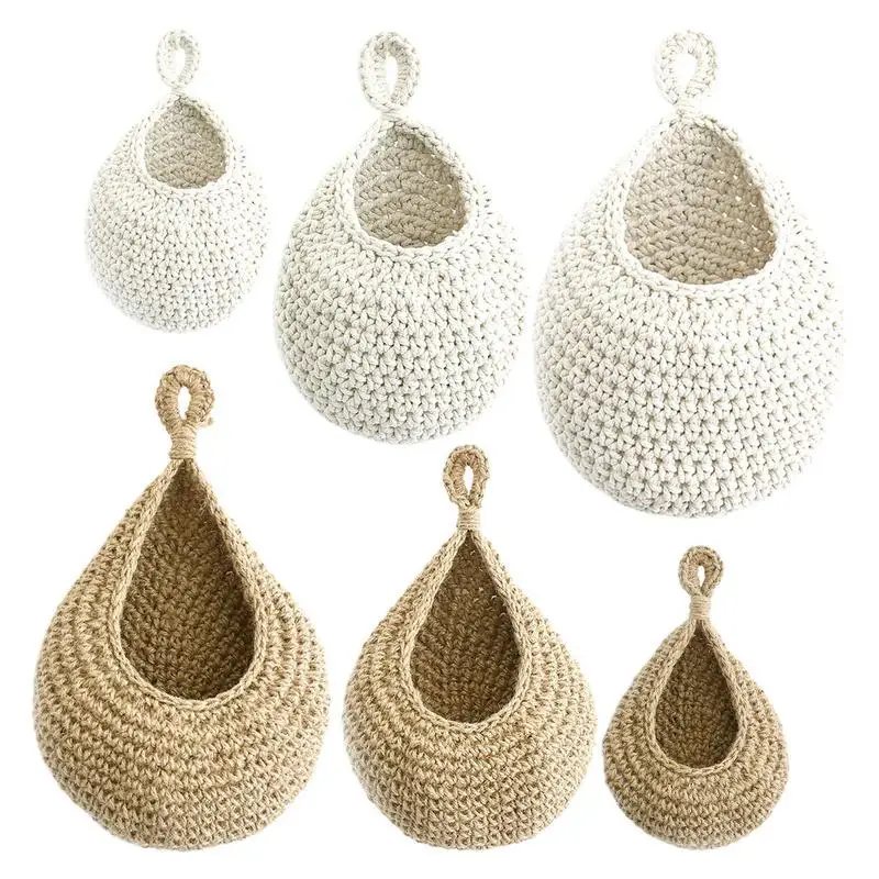

Cotton Rope Wall Hanging Fruit Vegetable Basket Flower Storage Hanging Basket Home Garden Decor Basket For Kitchen Nursery
