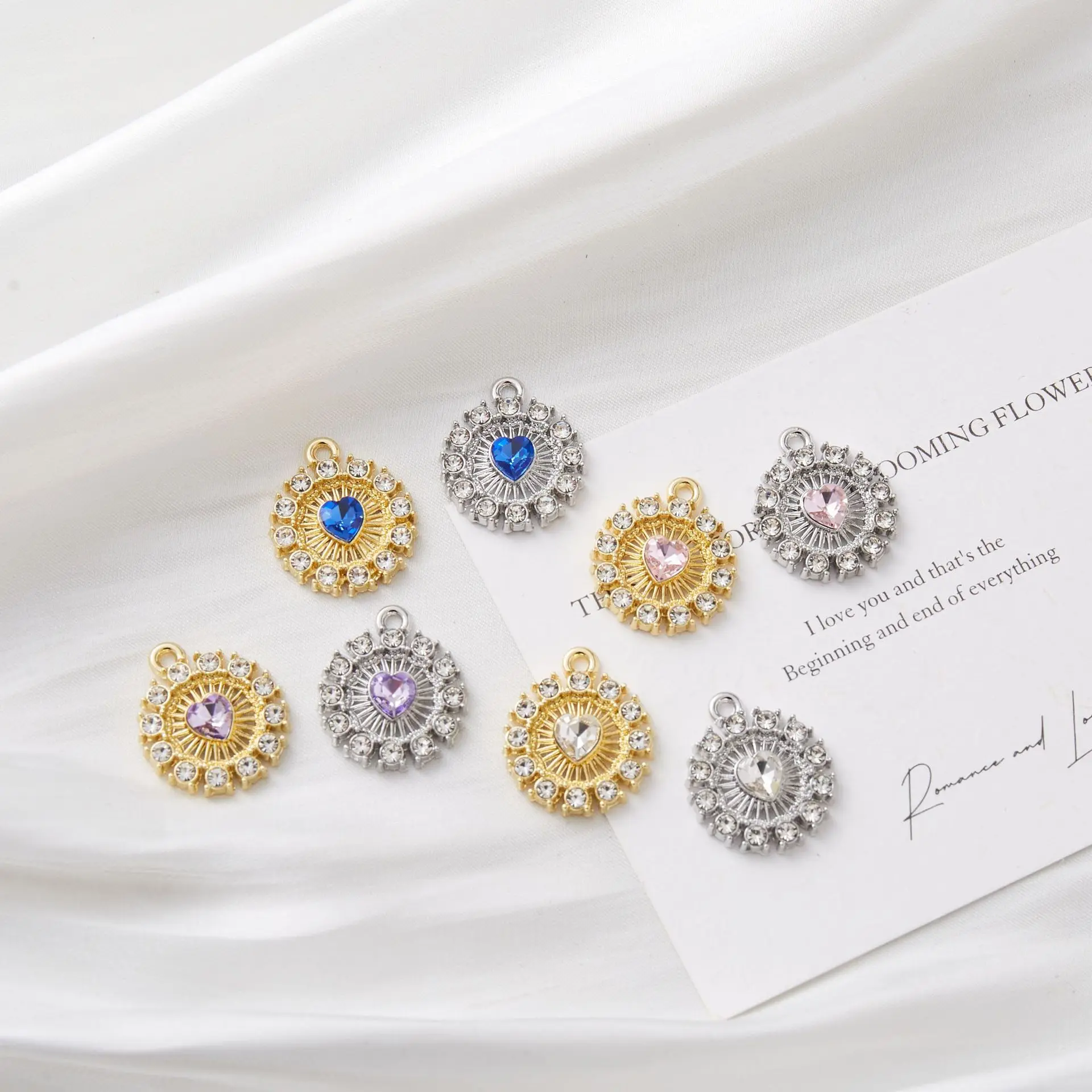 10PCS Hanging Plated with Diamonds Round Ferris Wheel Heart Colored Diamond Jewelry Accessories DIY Necklace Pendants