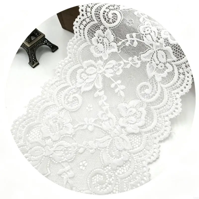 Stretch Lace Trim Cloth with Openwork Scroll Pattern and Scalloped Edges for Lingerie, Dresses, Necklines, and Cuffs Y08E