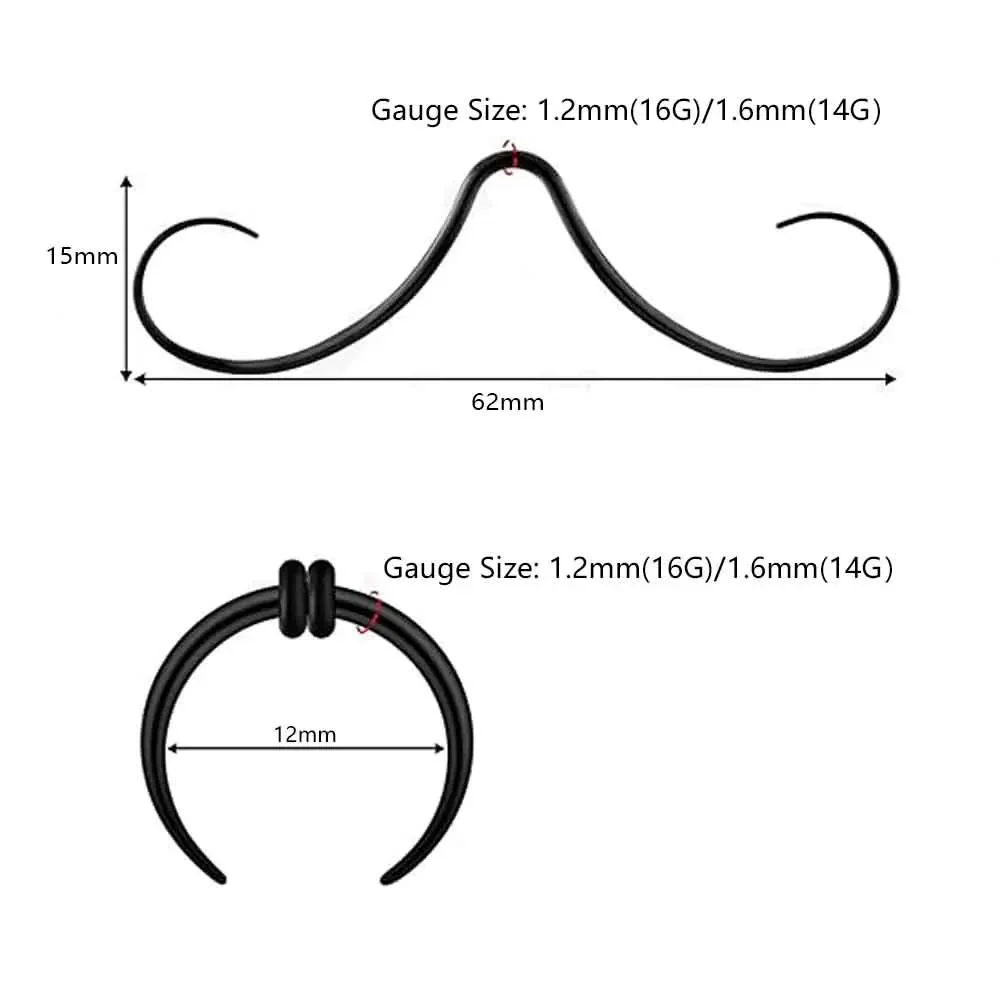 14G Mustache Septum Rings Buffalo Septum Tapers Nose Rings Set 16G Stainless Steel Septum Piercing Jewelry for Men Women