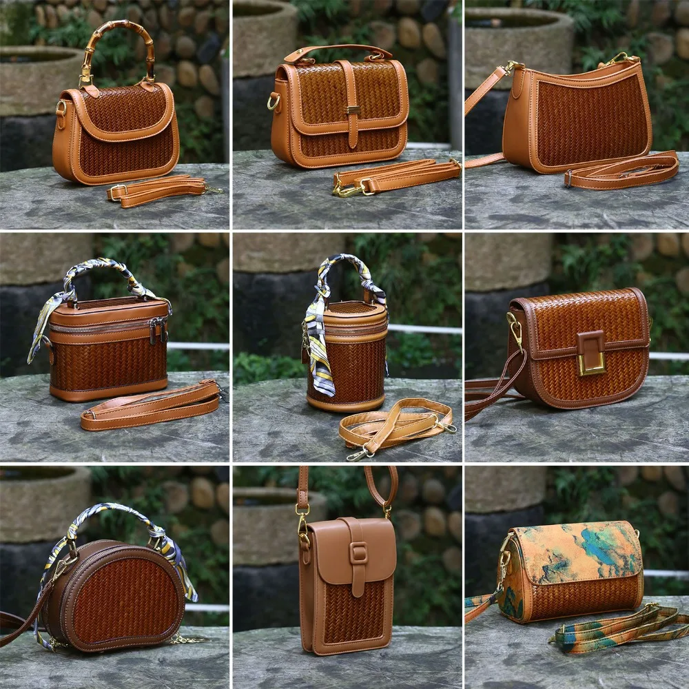

Bamboo Woven Bucket Bag Retro Fashion Shoulder Crossbody Handbag for Women Daily Commute Outdoor Shopping