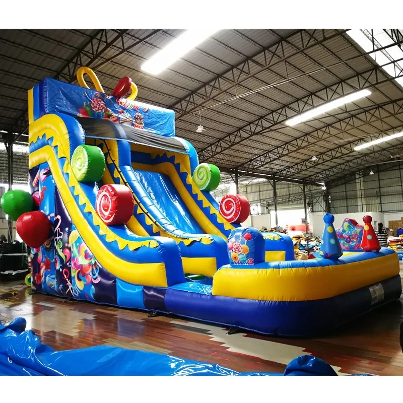 Outdoor Playground Candy Theme Blow Up Water Slides Pool For Children Amusement Park