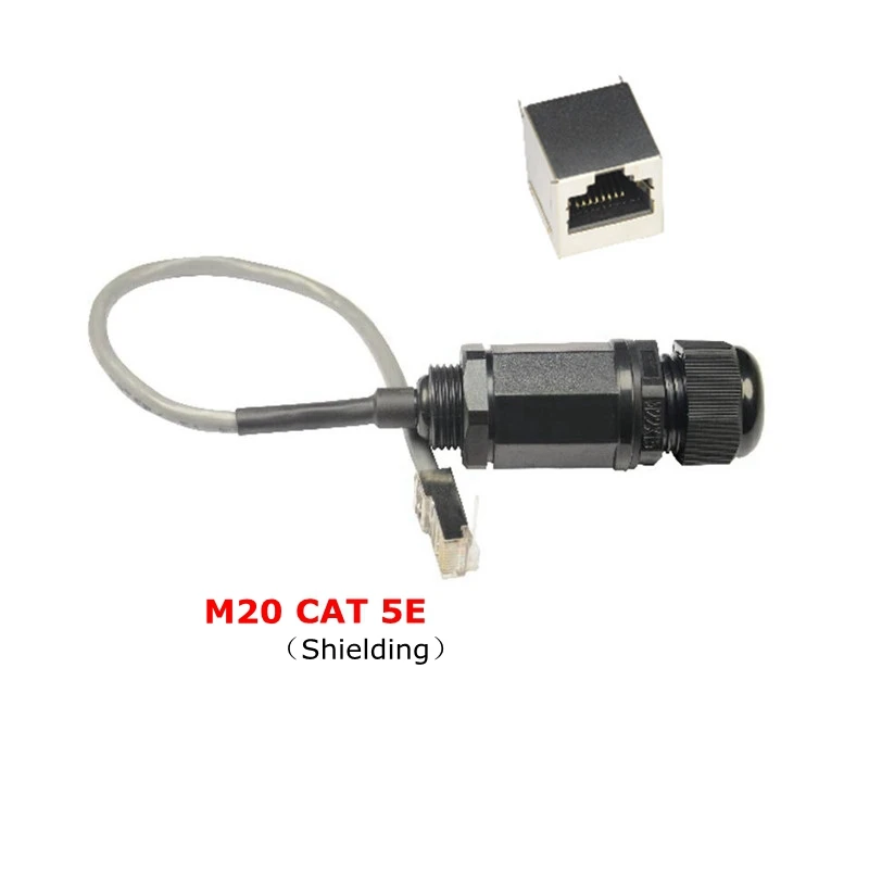 25cm 방수 RJ45 플러그 커넥터 CAT5E 이더넷 LAN 남성-여성 어댑터 케이블(M20 너트 포함) IP68 실외 AP 네트워크 액세스