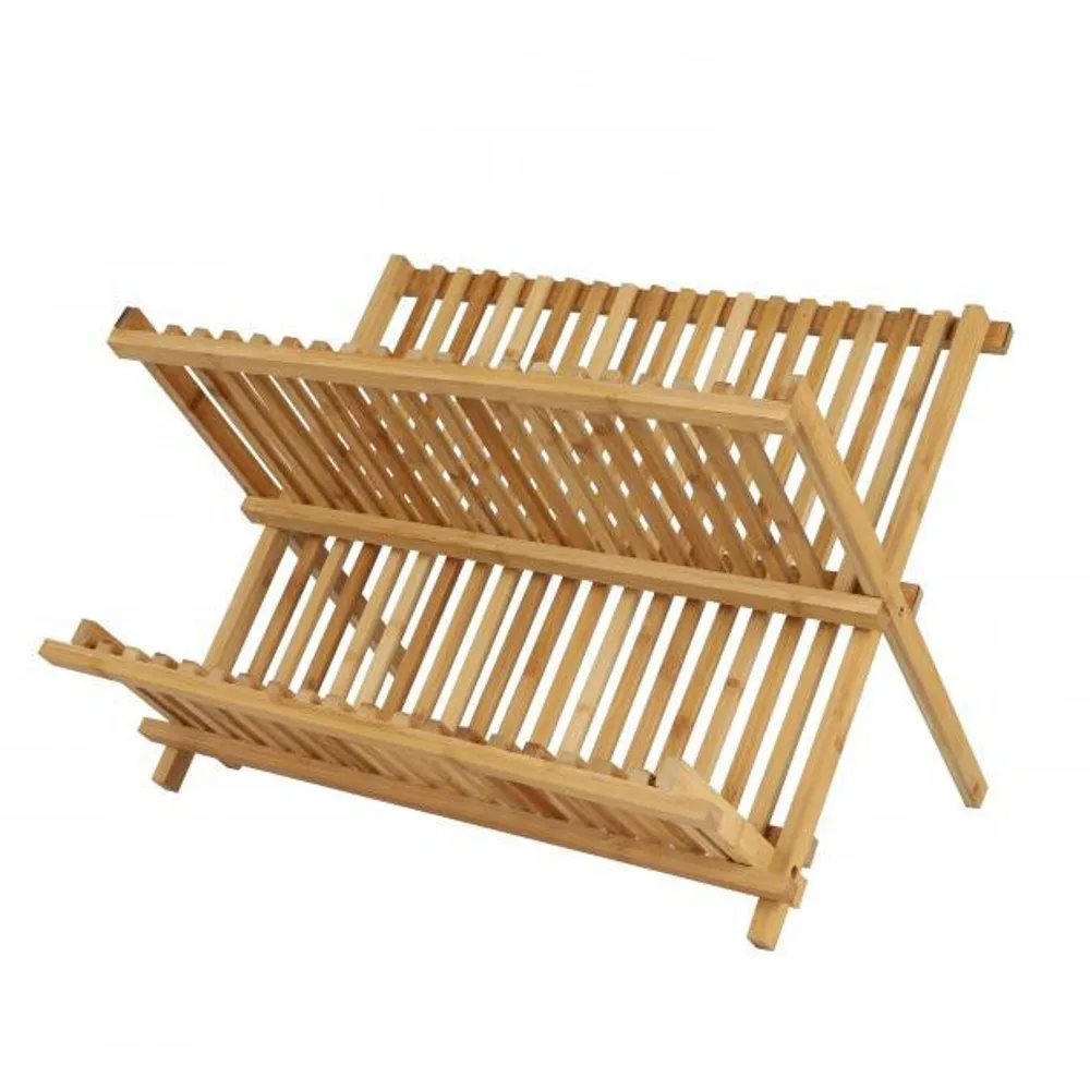 Maxia Market - Escurridor de Platos Plegable, Escurreplatos de Bambú, Soporte, Estante Platos, Plegable, organizador de vajilla, platos, vasos, organizador de cocina