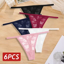 6PCS/Set Women Cotton Lace Thong Sexy Floral Transparent G-String Panties Low Rise Female Breathable Perspective Soft Underwear