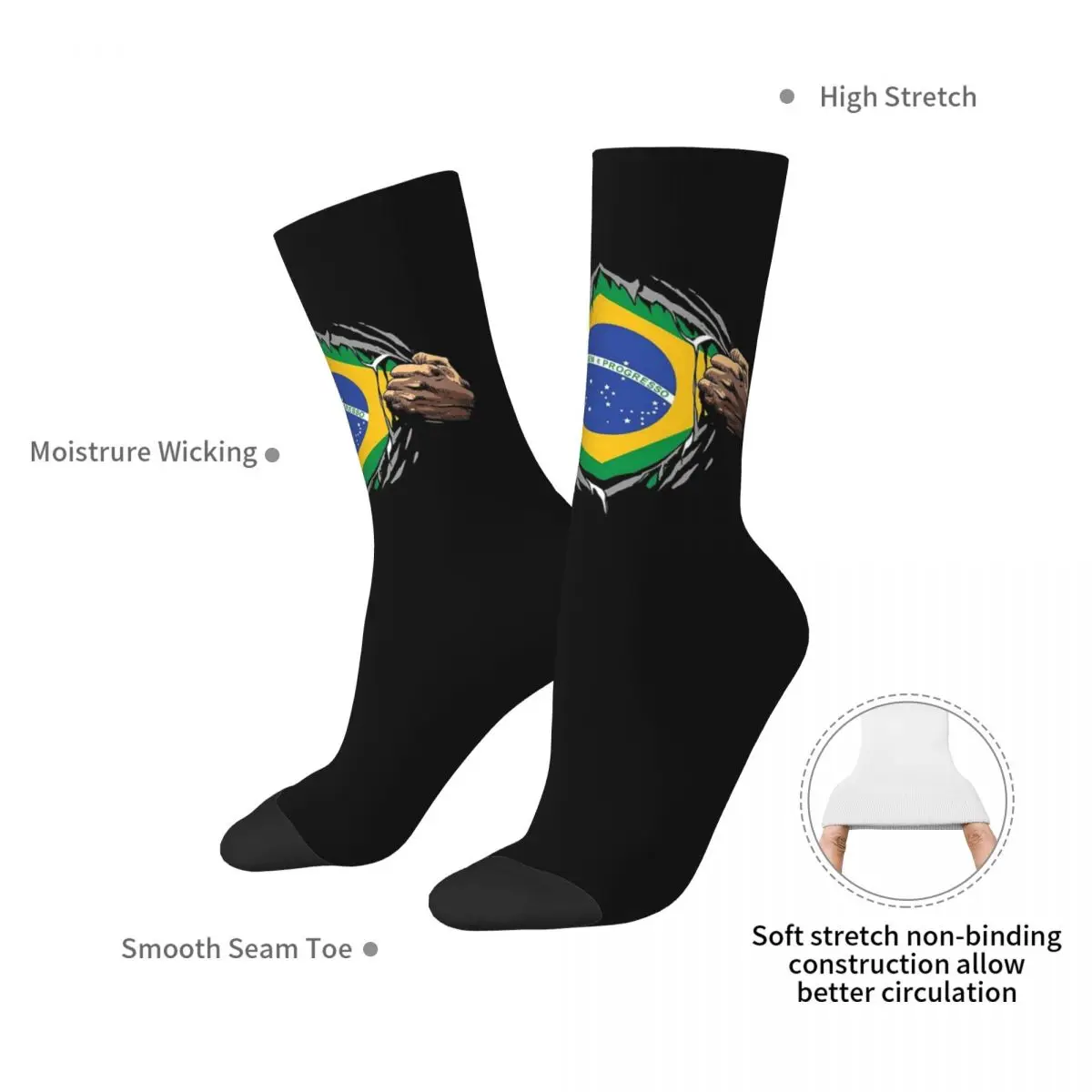 Brazil National Flag Socks Harajuku Sweat Absorbing Stockings All Season Long Socks Accessories for Man Woman\'s Birthday Present