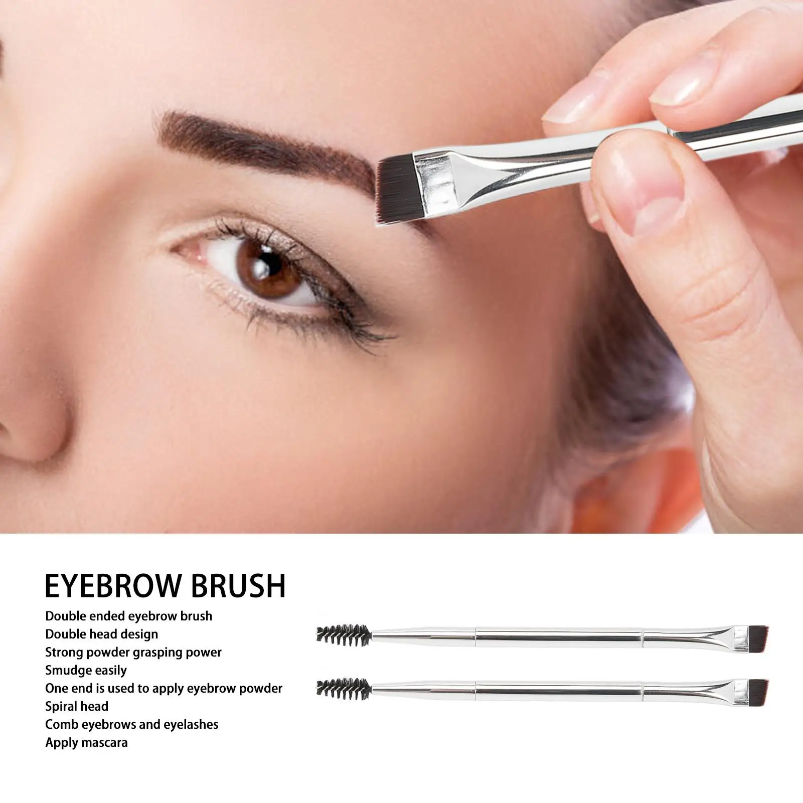 Escova de sobrancelha de ponta dupla, maquiagem de cabelo macio, espiral angular, escova de cílios, conjunto de ferramentas cosméticas, 2 peças