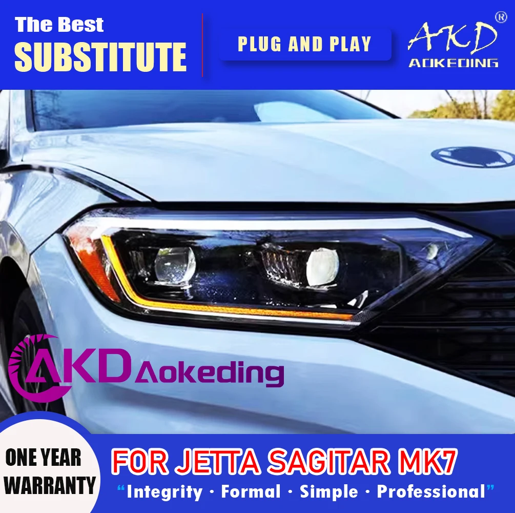 

Фара AKD для VW Jetta Sagitar MK7, светодиодная фара 2019-2022, фары MK7 DRL, указатель поворота, дальний свет, проектор «ангельские глазки»