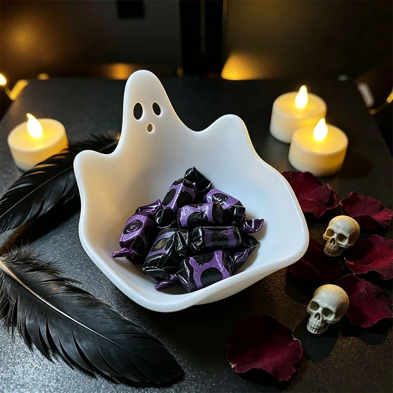3D Printed Ghost-Shaped Candy Storage Tray Halloween Party Snack Decoration Small Tray