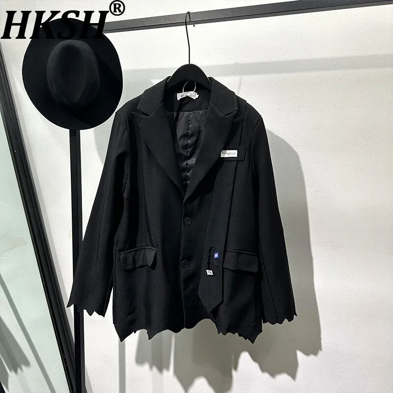 

Женский блейзер HKSH с асимметричным подолом, рваными краями, на одной пуговице, в стиле нишевого шика, темный, элегантный, повседневный, весна-осень HK21869