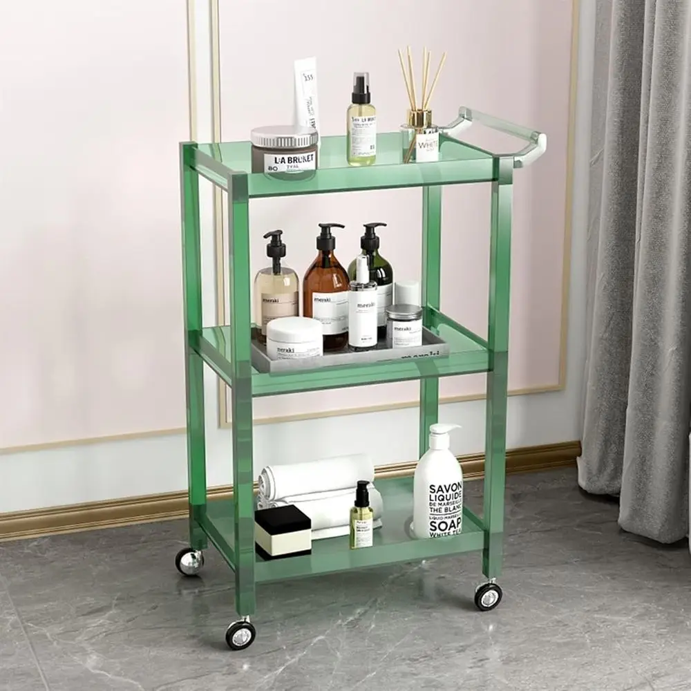 

Portable 3-Tier Plastic Storage Cart with Handle, Ideal for Salon, Spa, and Kitchen Use (Green)