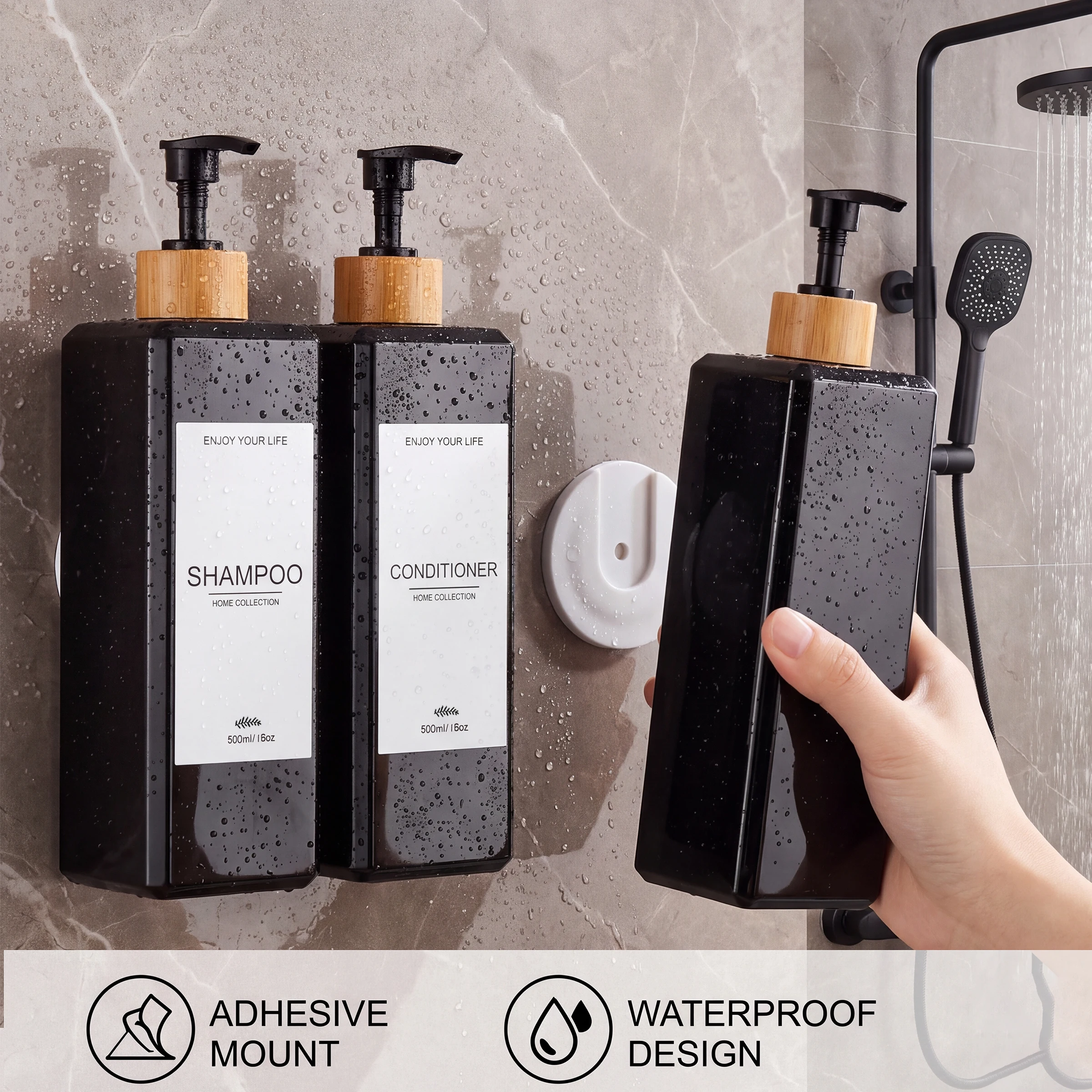 500ML Shower Soap Dispenser, Wall-Mounted Bathroom Shampoo, Bodywash & Conditioner Pump Bottles for Spa-Like Shower Experience