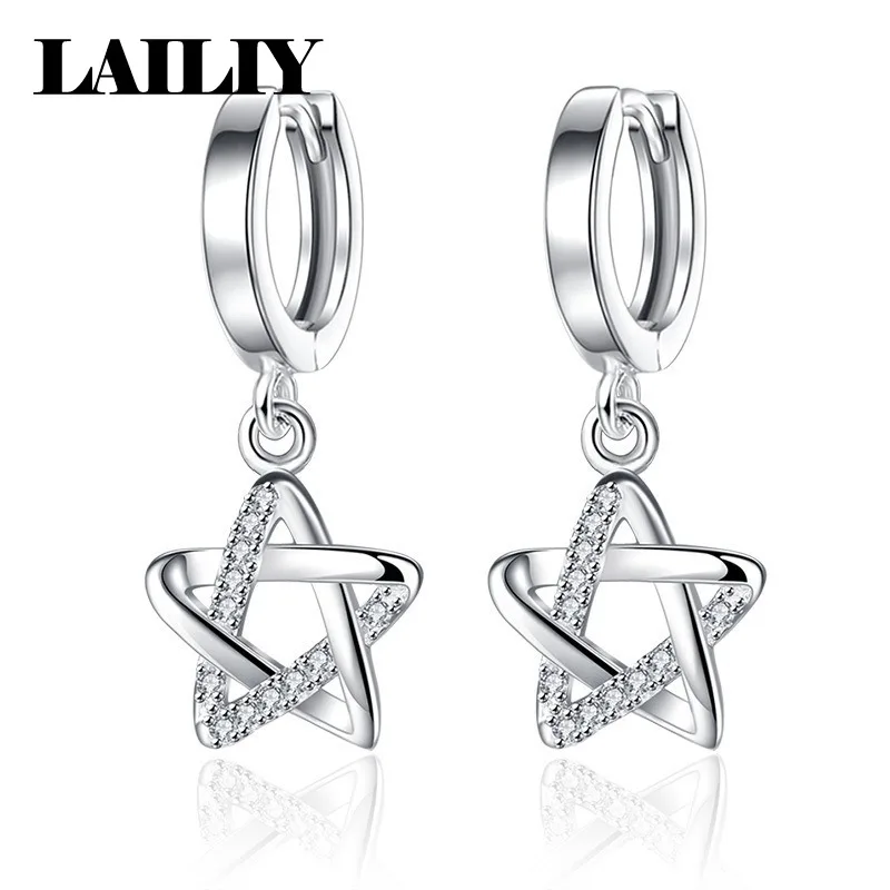 LAILIY925 Sterling Silver 18K Gold Zirconia Openwork Five Pointed Star Earrings For Women Fashion Jewelry