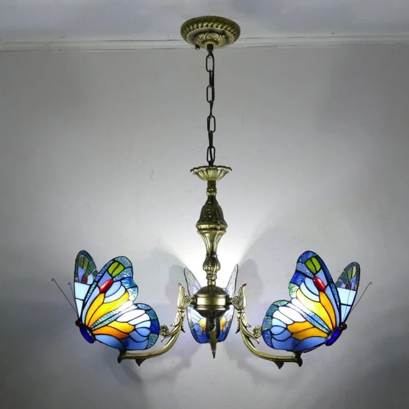 OULALA-Lustre Papillon Tiffany LED Vintage, Lampe Suspendue Créative en Verre, Décoration pour la Maison, Salon, Chambre à Coucher, Hôtel