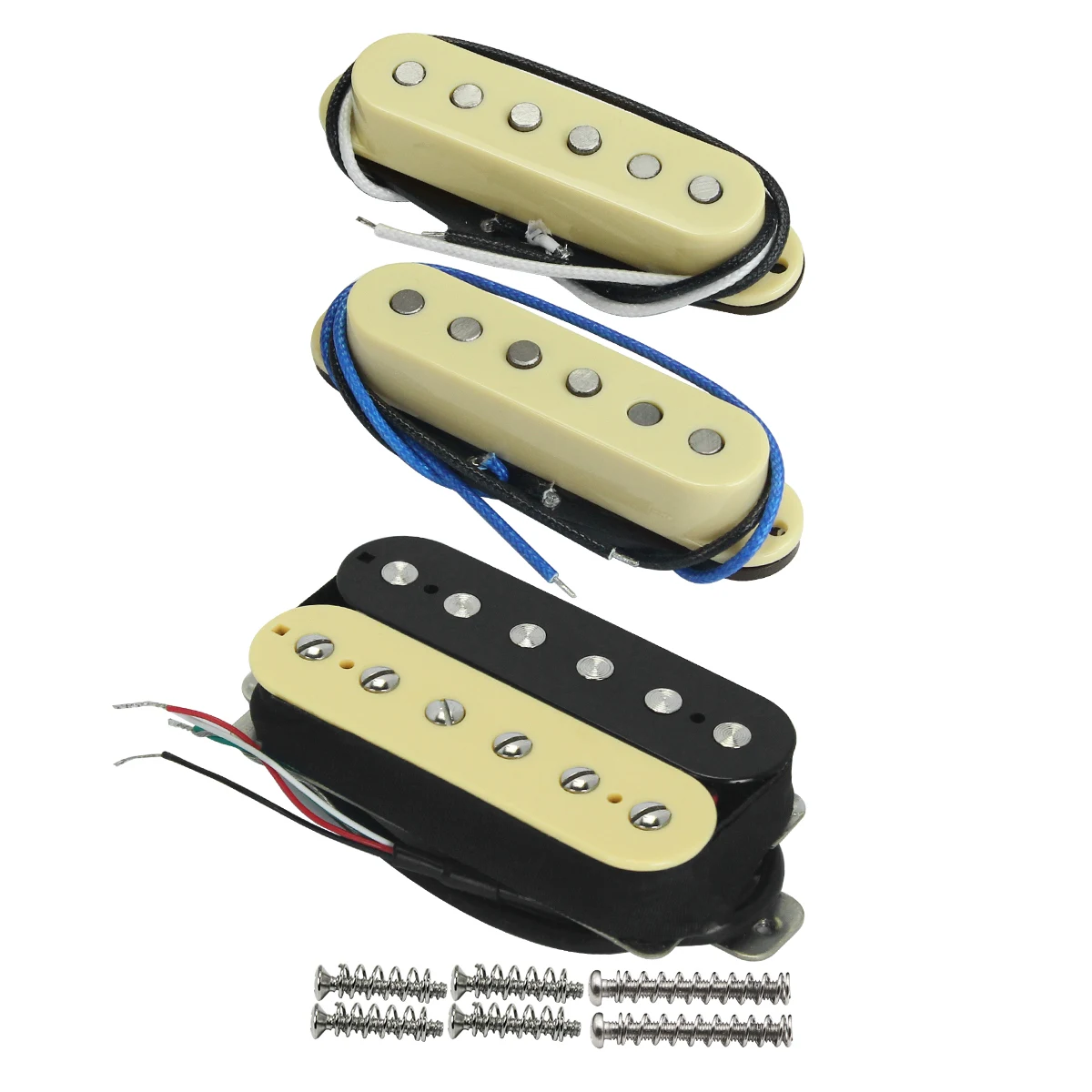 

FLEOR 3PCS Alnico 5 Staggered Single Coil Pickups + Humbucker Pickup 6K+6K+8K NMB Set for SSH ST Guitar