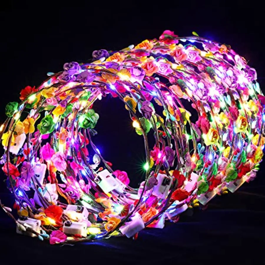 

Summer Party Favor 50 Pcs LED Flower Crowns Headbands Light up Flower Crowns for Women Glow in The Dark Headband for Wedding Bi