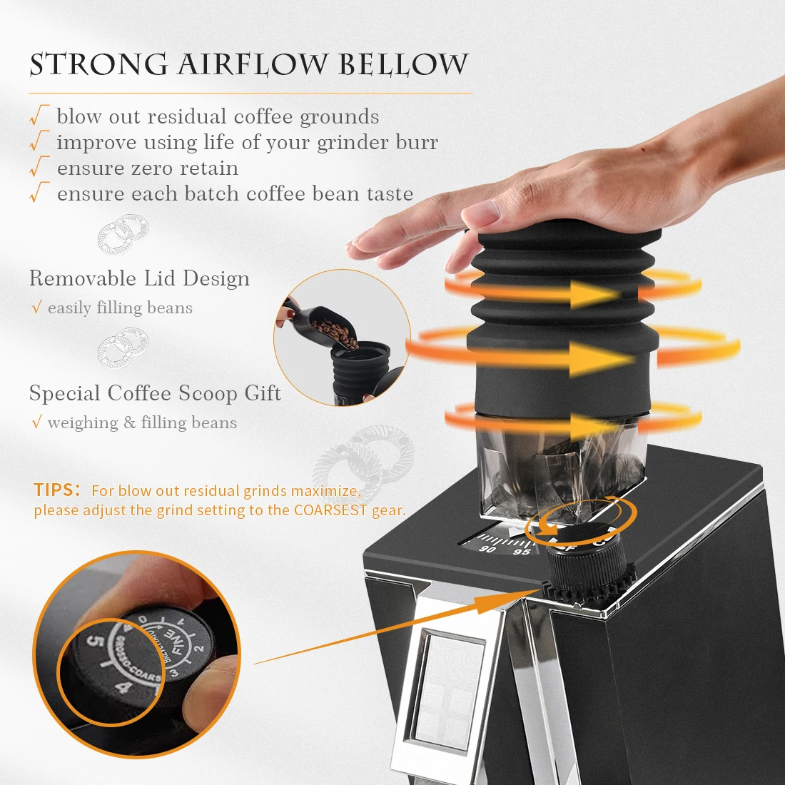 CAFEMASY Coffee Beans Grinder Single Dose Hopper Bellows For Eureka Oro Mignon Coffee Grinder Bean Bin Blowing Cleaning Tools