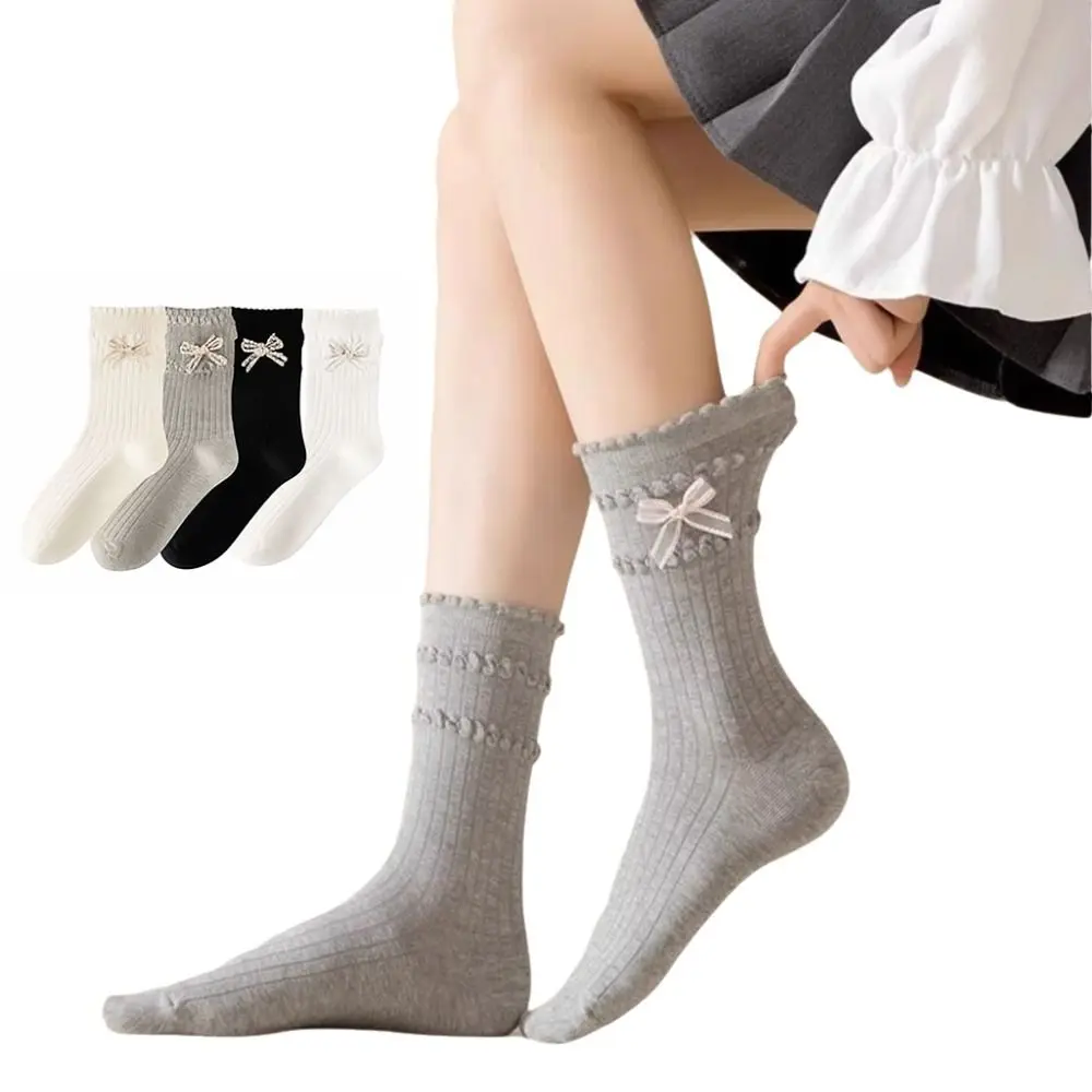 

Kawaii High Elastic Long Stockings Bow Knitted Lace Leg Warmers Sweet Style Lolita Style Socks Girls Fashion