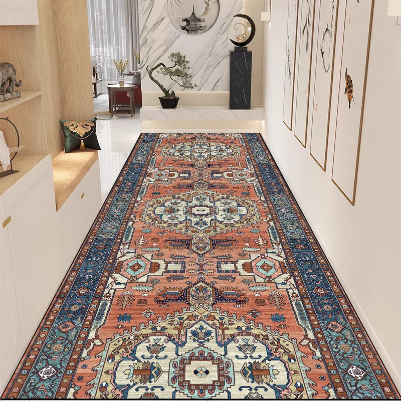 VIKAMA New Chinese Retro Long Carpet Non-Slip Wear Entrance Corridor Modern Zen Space Floor Mat Home Decoration