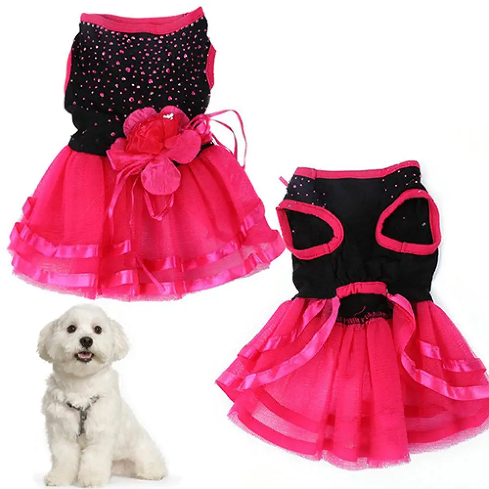 Small Dresses Pet Dog Rose Flower Gauze Ballet Dress Skirt Puppy Cat Princess Clothes Apparel XS/S/M/L Dress for Dog