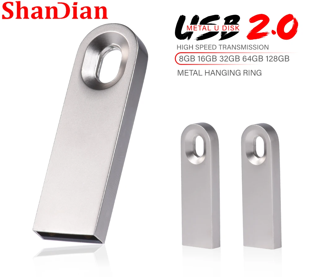 SHANDIAN USB flash drive Mini metal Memory stick Creative Business gift Pen drive Silver High speed USB stick 32GB 64GB U disk