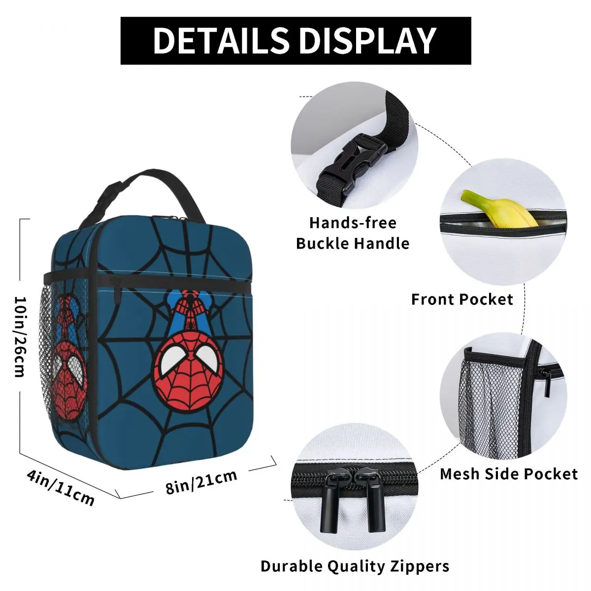 Homem-Aranha Kawaii Isolados Lunch Bags, Pendurado De Cabeça Para Baixo, Saco Térmico, Lunch Container, Tote Portátil, Lancheira, Sacos De Armazenamento De Alimentos