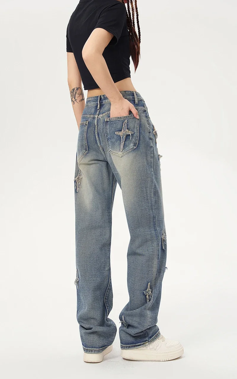 Aelfric Eden Star Embroidered Washed Jeans 2023 Men Hip Hop Denim Streetwear Hole Denim Pant Harajuku Joggers Jeans Harem Pants