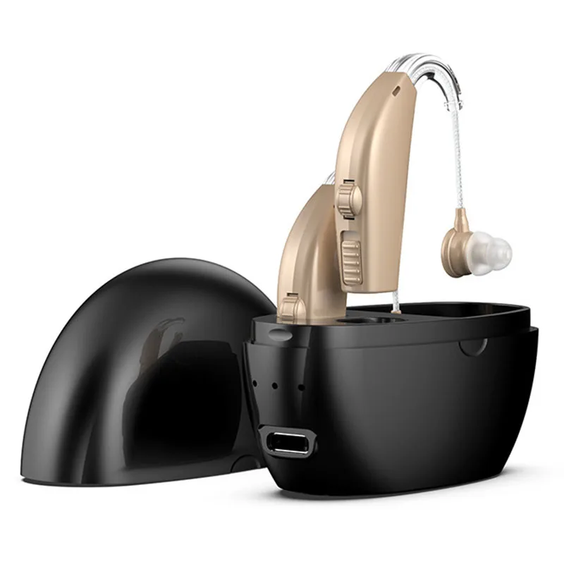 Rechargeable Hearing Aid Set Featuring Portable Charging Case Effective Noise Cancellation and Easy Volume Adjustments