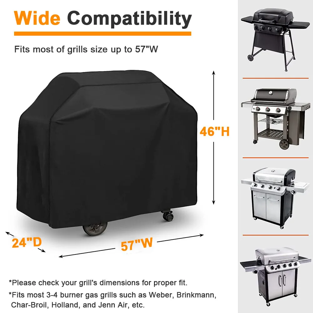 57 Inch BBQ Gas Grill Cover Waterproof Heavy Duty UV Resistant Outdoor Barbecue Cover with Air Vents Straps for Patio Backyard