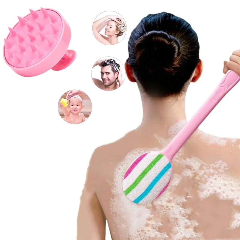 

2pcs/set Bathing Tools Double-sided Bath Brushes Silicone Hair Washing Comb Back Scrubbing Exfoliating Body Massage Sponge Tools