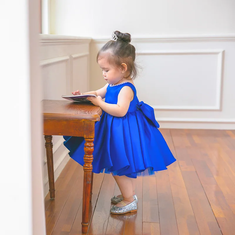 First Birthday Dress Spring Birthday Dress Blue Little Host Piano Girl Performance Dress Stylish Flower Girl Princess Dress