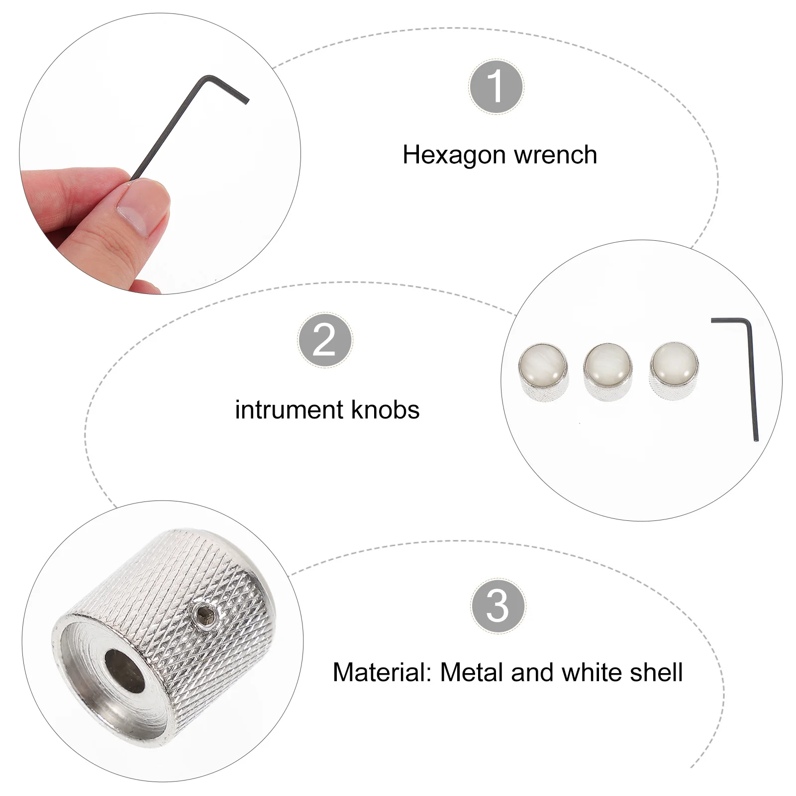 

1Set Electric Guitar Control Knobs Silver Tone Durable Rotary Alloy Compact Practical Instrument Accessories Wrench
