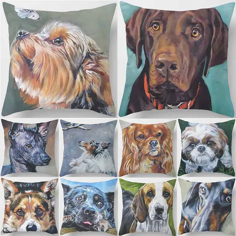 Various Cute Dog Pattern Printed Square Pillow Covers For Home Decor Car Sofa Cushion