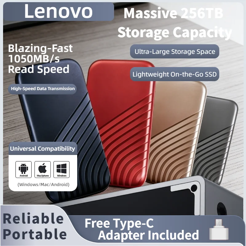 

Внешний SSD-накопитель Lenovo 2026, 16 ТБ, 8 ТБ, 4 ТБ, 2 ТБ, USB 3.1 Type-C, сверхбыстрый, для ноутбуков, Mac, игр, редактирования видео