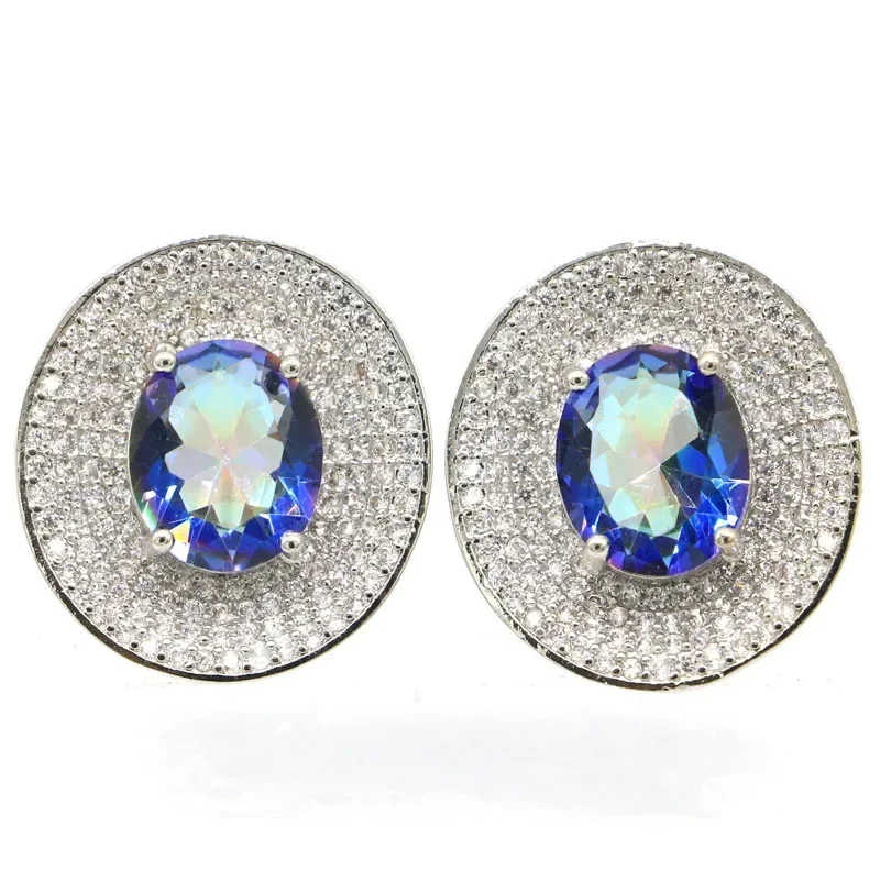 

10g 925 SOLID STERLING SILVER Customized Earrings Stunning Fire Rainbow Mystic Topaz Violet Topaz Zultanitel Spinel CZ Daily Wea
