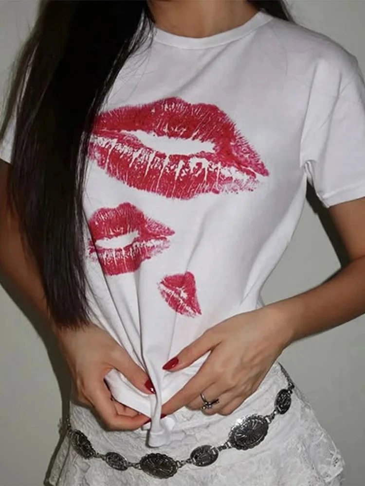 Women Letter Print Cotton T-shirts Loose Short Sleeve O Neck T-shirt Spring Summer New Lady All-match Basic Top Streetwear 2025