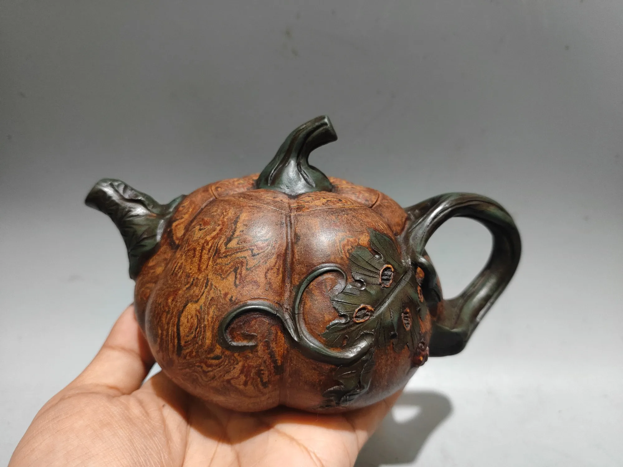 Yixing Purple Clay Teapot Painted Fruit and Vine Texture Mashed Pumpkin Pot Kettle Teapot Flagon Amass wealth Ornaments