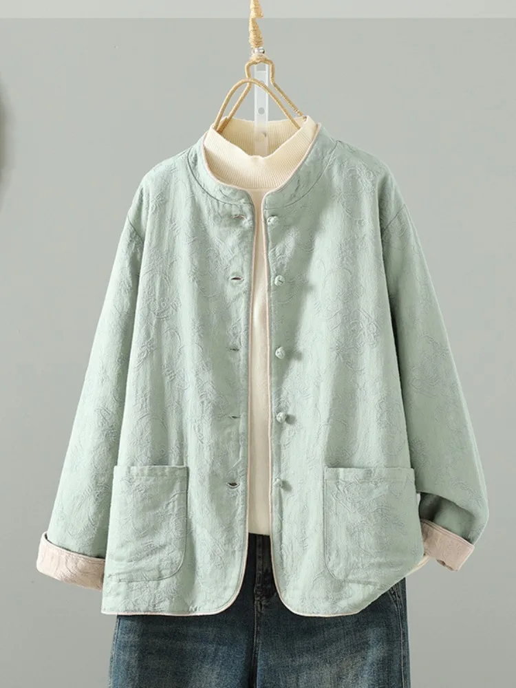 

Chinese Sle Cotton Linen Double-Sided Wear Embroidered Button Jaet Women's Autumn High-End Anti-Aging Zen Sle National ...